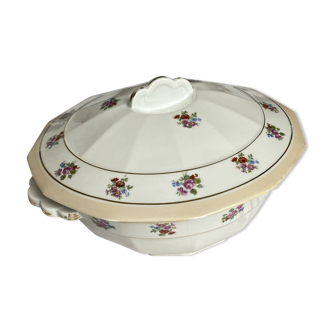 Porcelain tureen M and S Berry small flowers and gilding old Limoges vintage ACC-7114