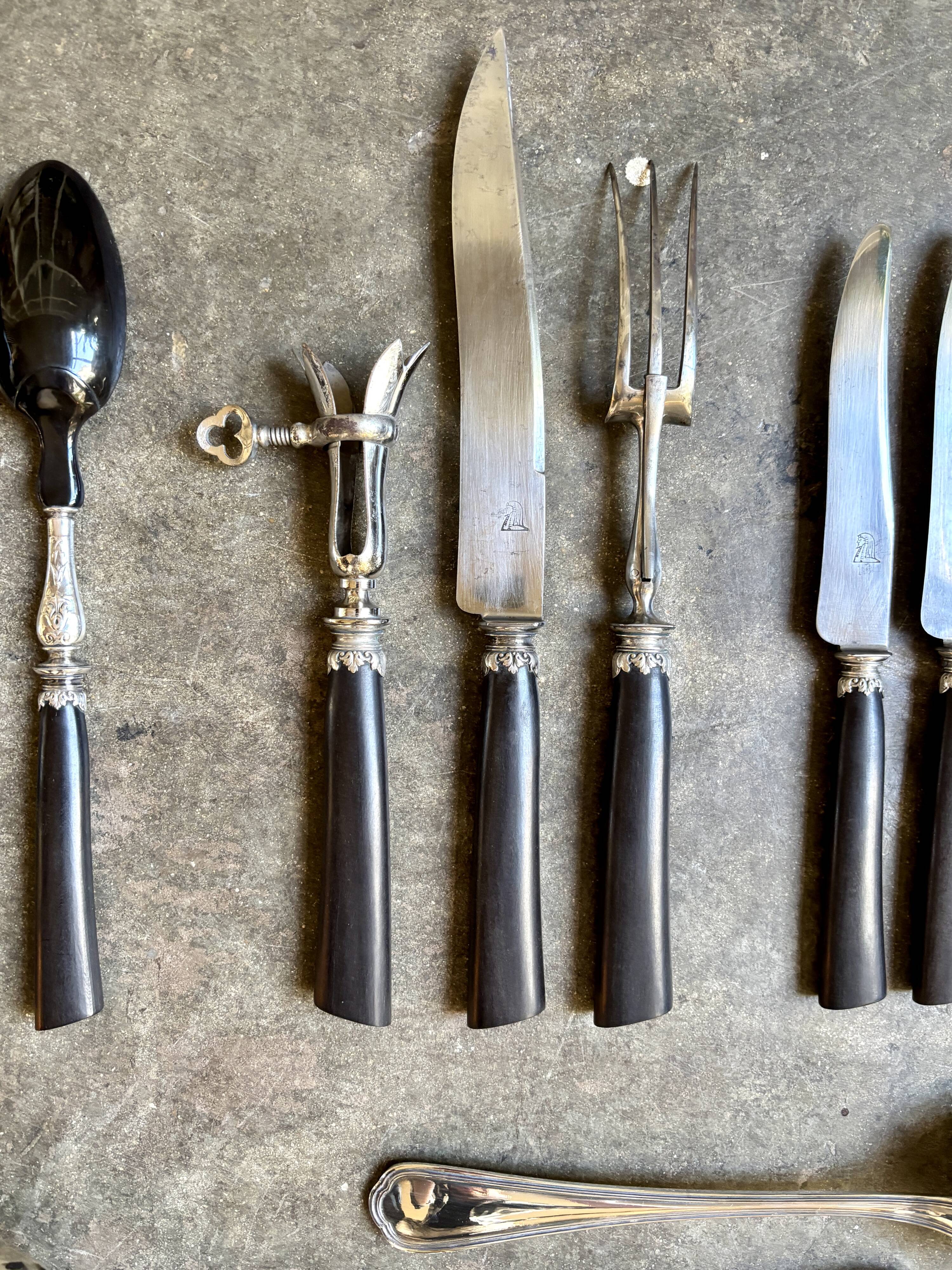 68-piece silver-plated and black ebony cutlery set with 4 velvet cases