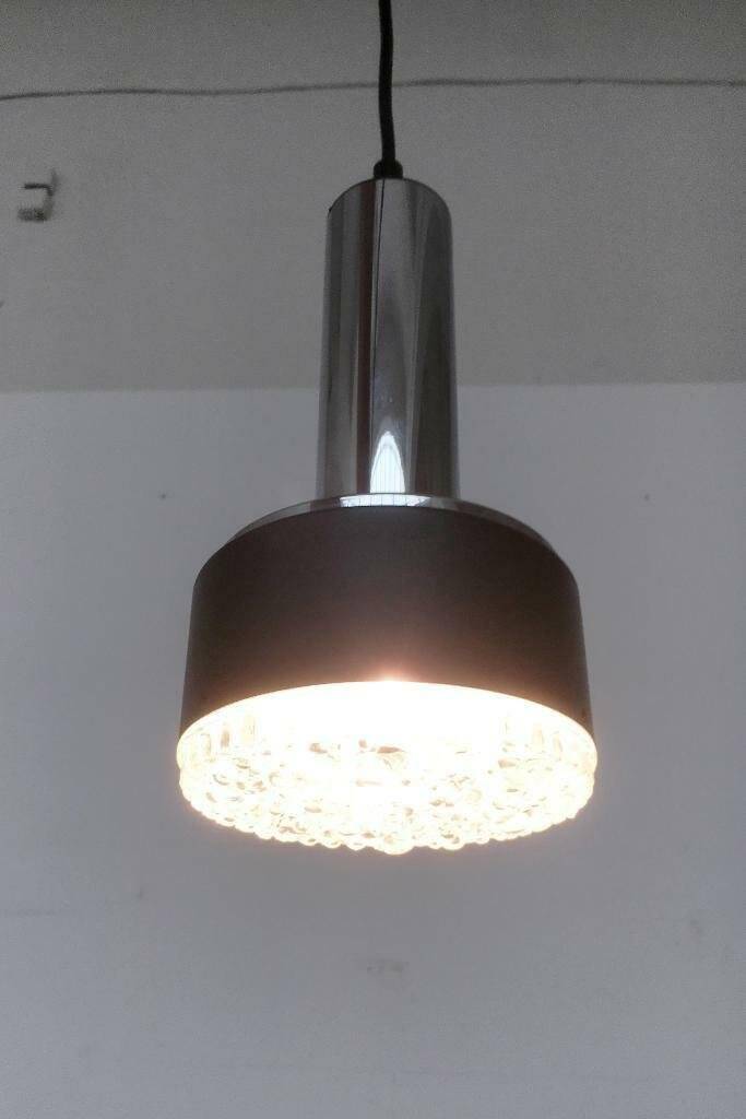 Suspended glass and chrome chandelier model P105 from the 1960s in German Space Age style by Staff, set of 2.