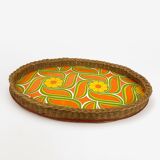 70's wicker and vinyl service tray