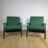 Pair of Danish armchairs from the 1960s – Mid-century seats in teak and fabric