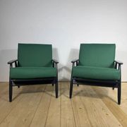Pair of Danish armchairs from the 1960s – Mid-century seats in teak and fabric