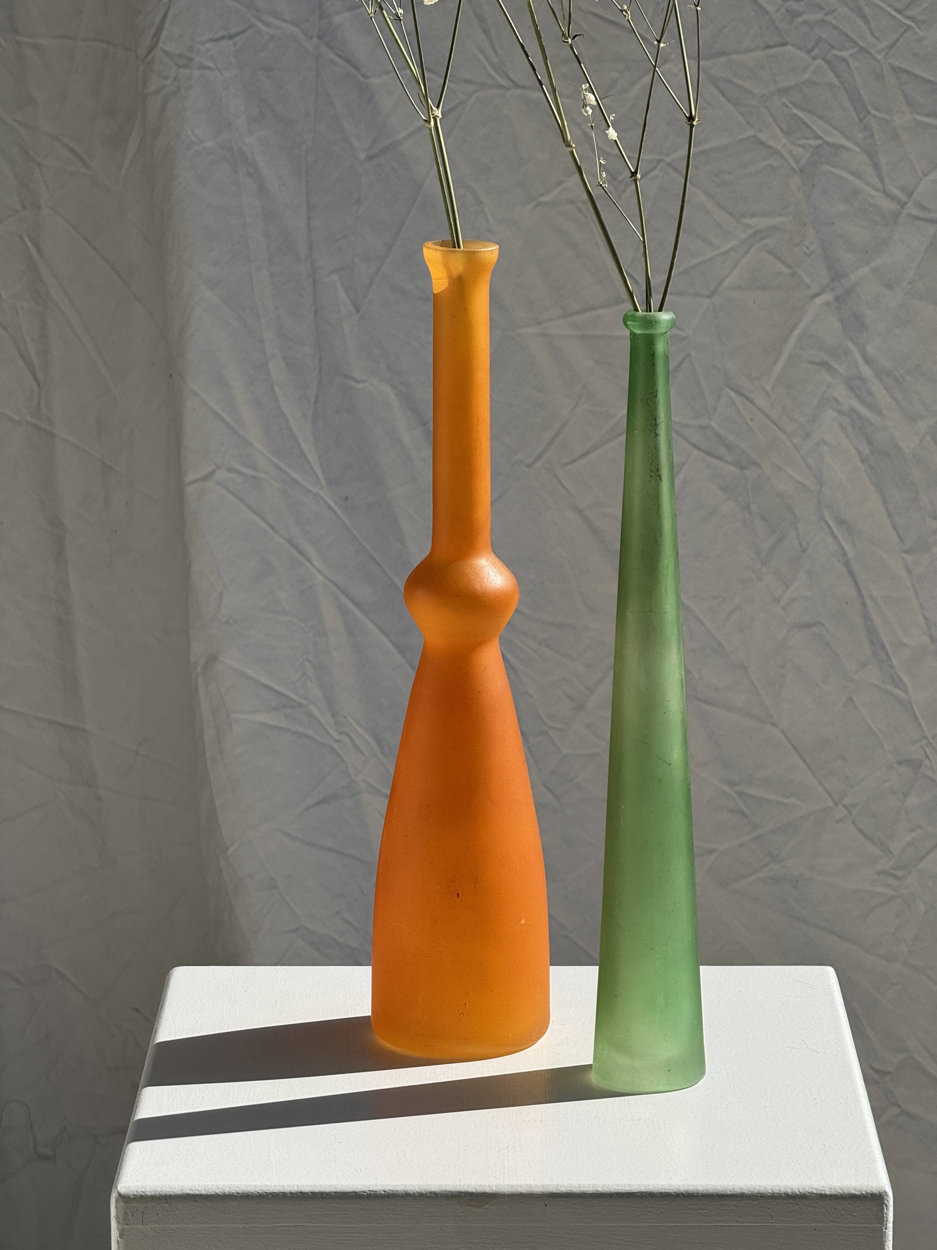 Vintage polished green glass soliflore vase H32