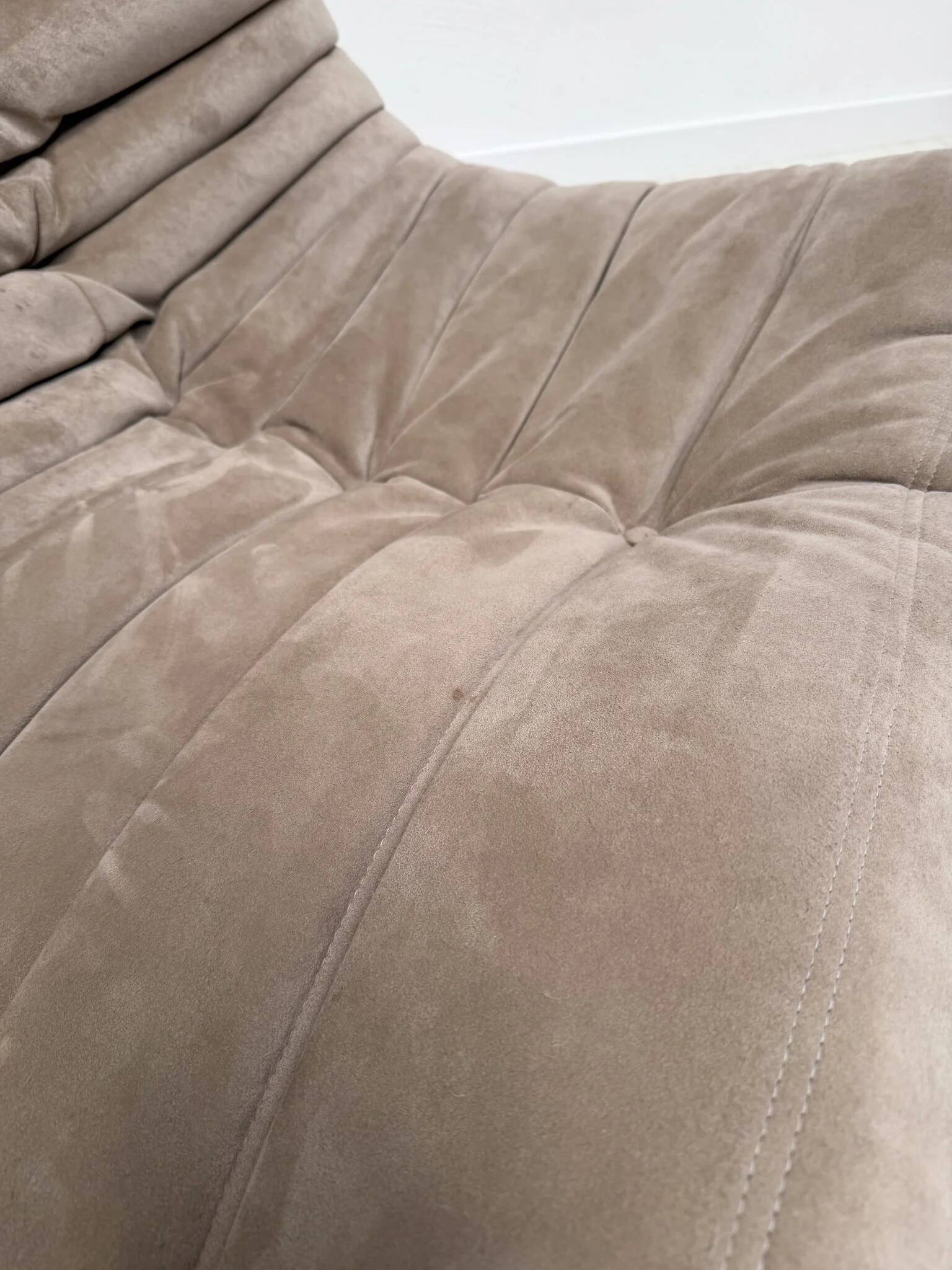 1990s vintage original taupe Alcantara Togo 2-seater by Michel Ducaroy for Ligne Roset