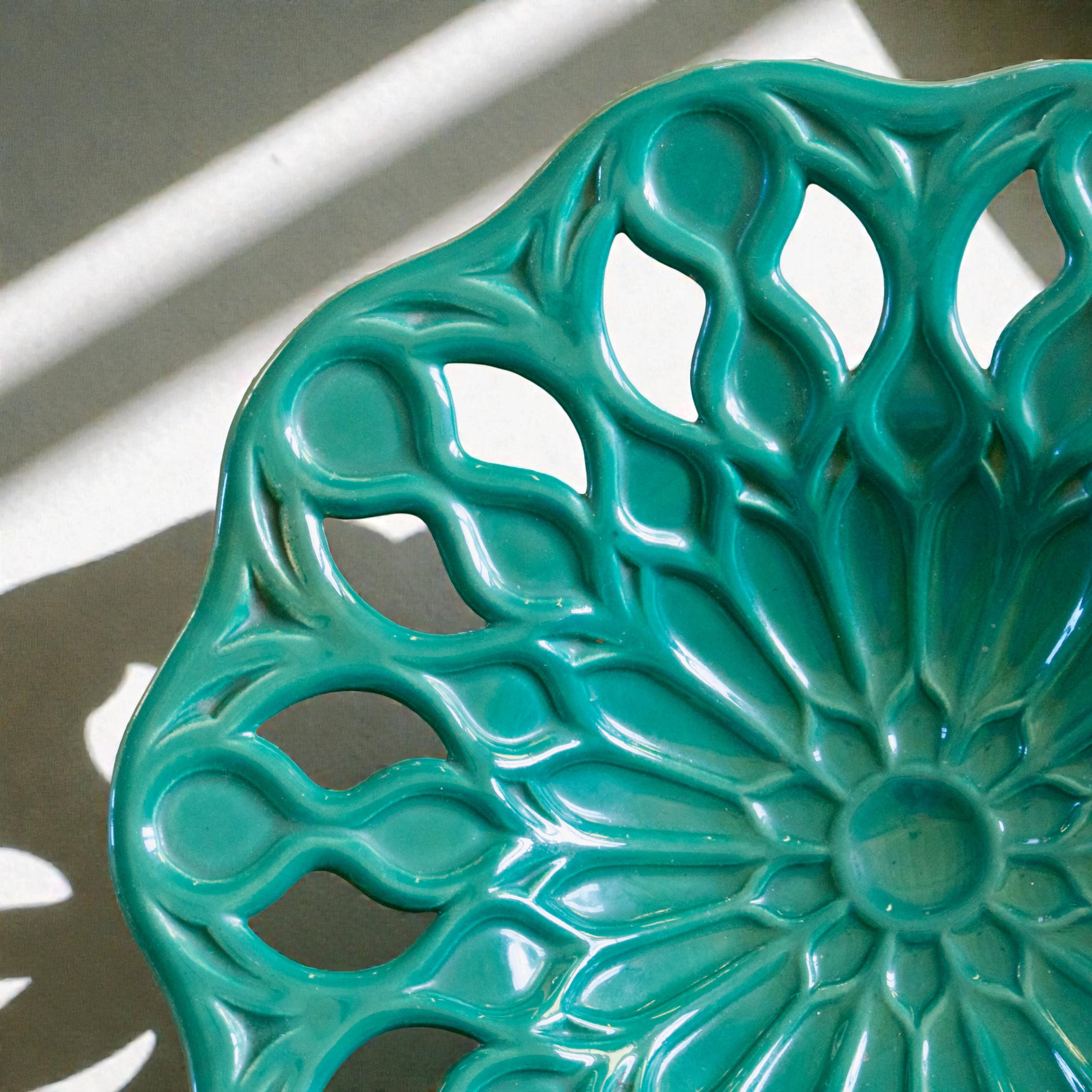 Large vintage cut-out ceramic mandala bowl