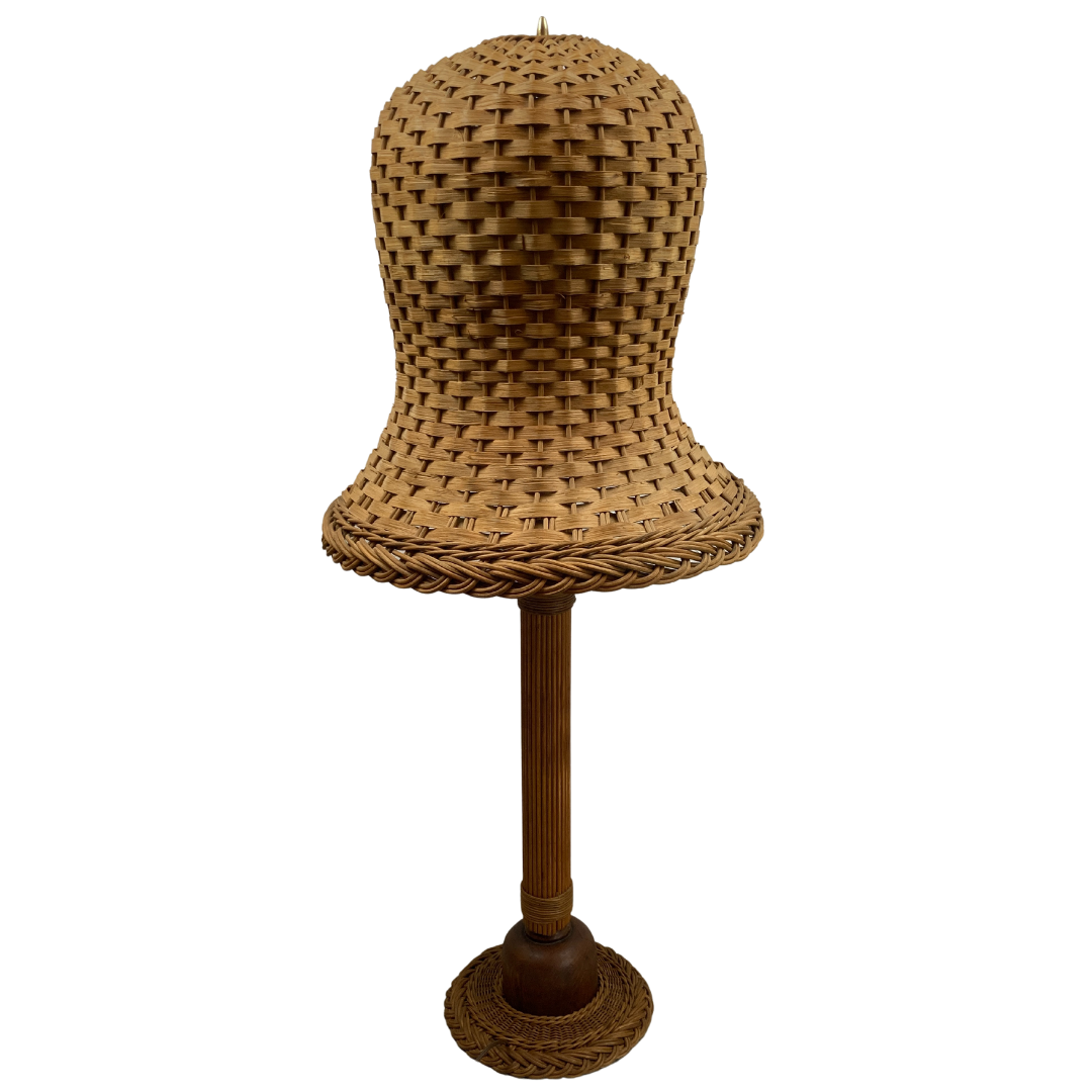 Midcentury Scandinavian rattan wicker mushroom floor lamp, 1960s