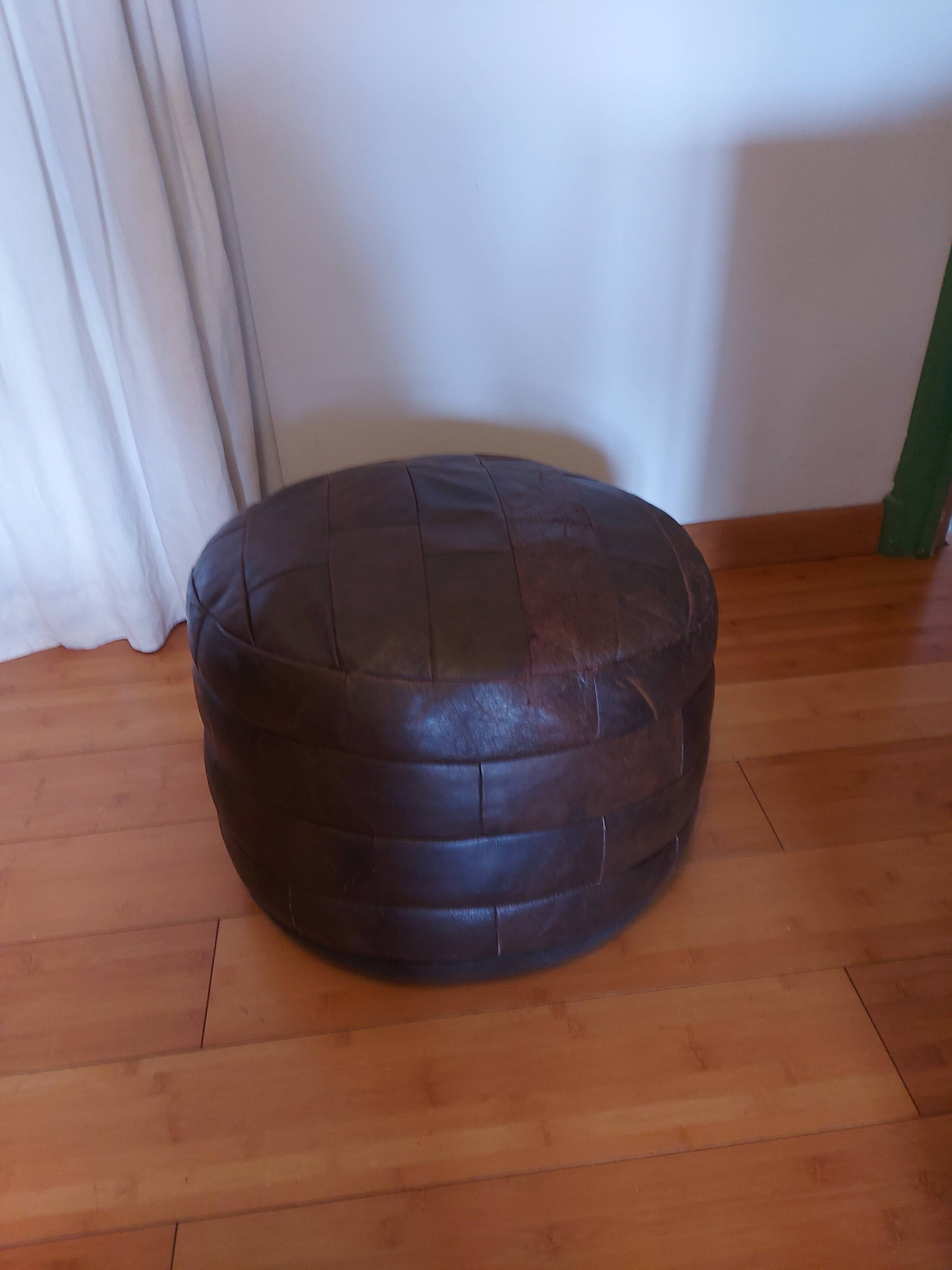 Leather patchwork pouf, vintage 70'S by Sede