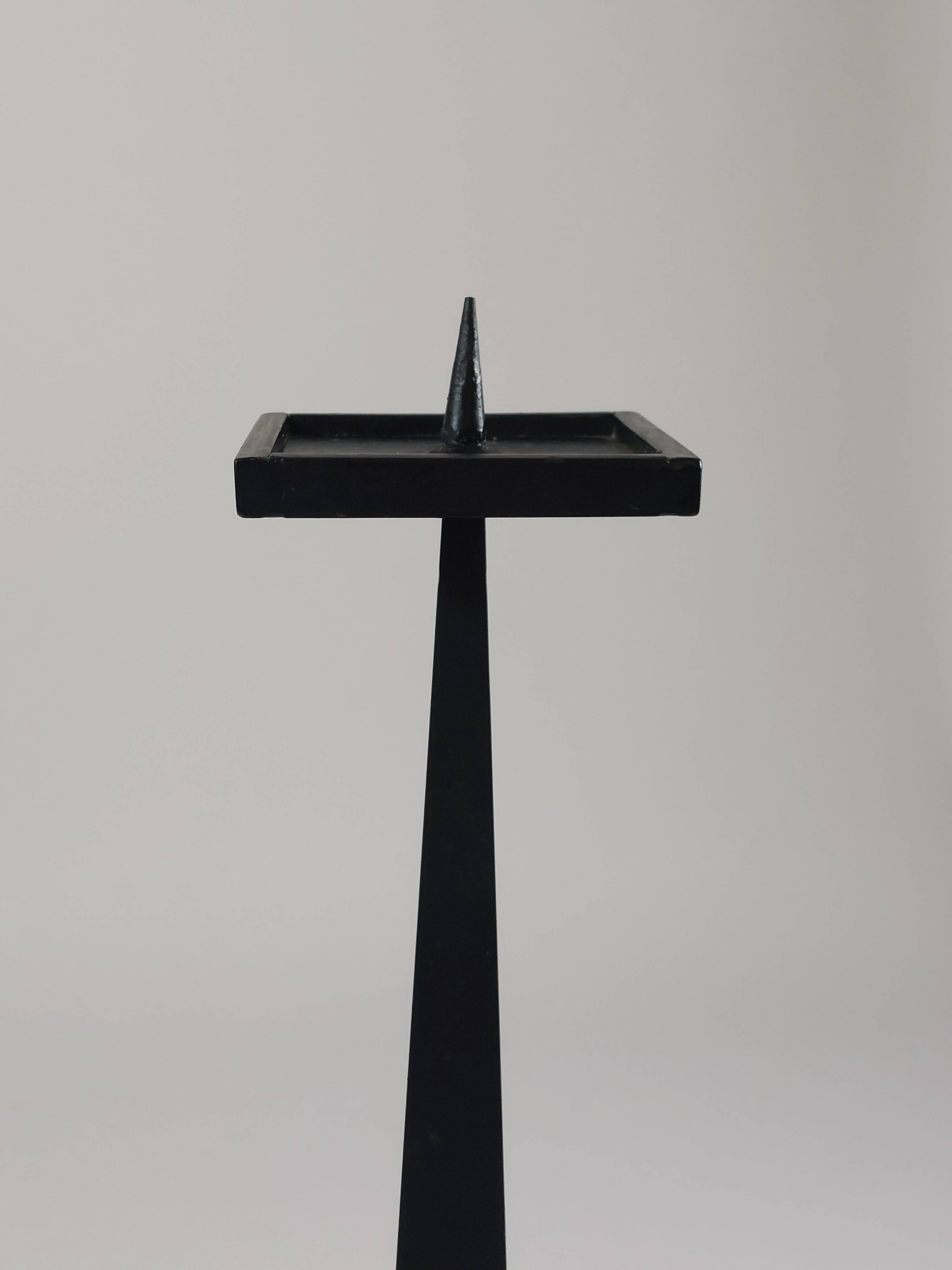 Vintage mid-century geometric brutalist floor candle holder.