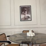 Table ronde en métal et verre fumé années 70