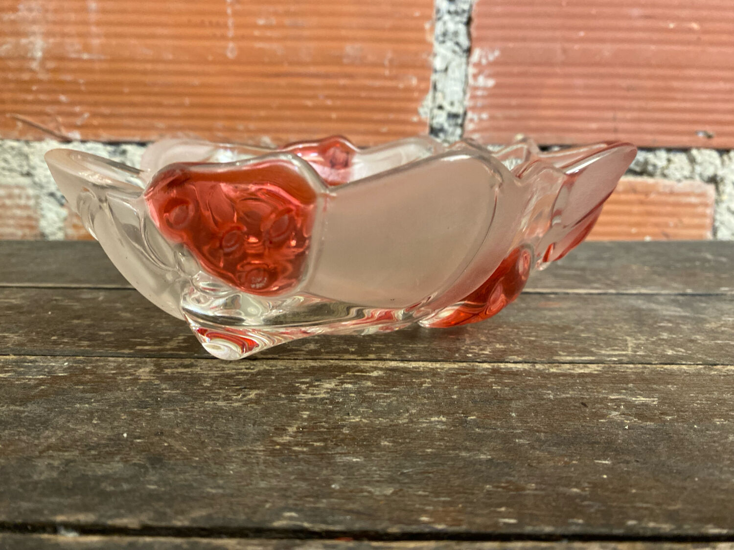 Vintage Ashtray Bowl ANNE HUTTE Style Crystal Strawberry Red Decor