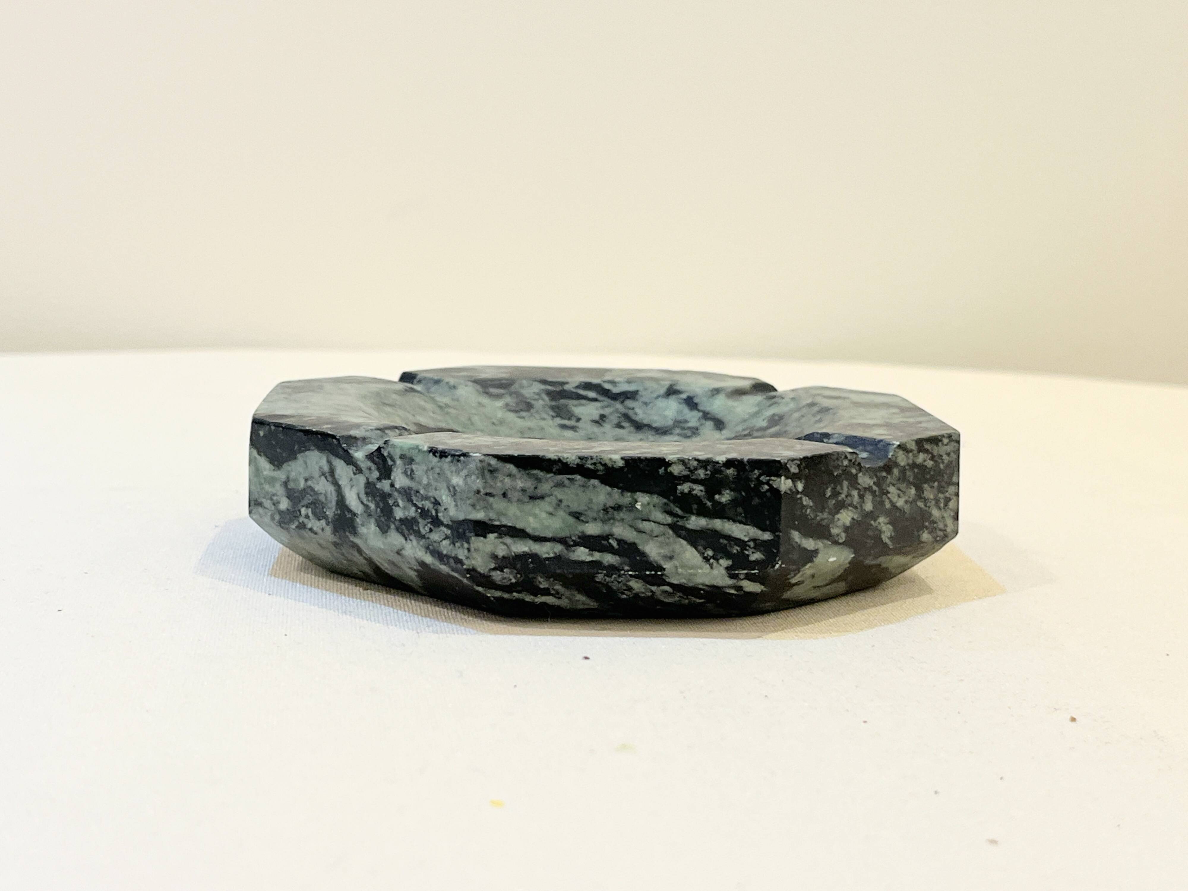 Vintage green and black marble octagonal pocket emptier antique mid-century ashtray