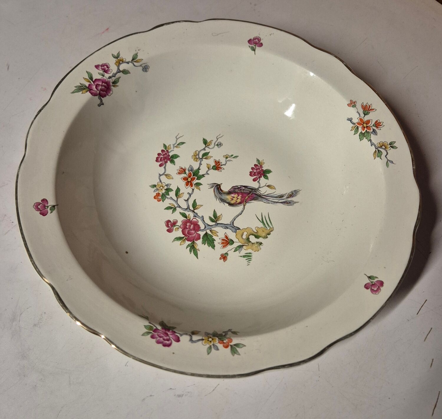 Digoin sarreguemines condé plat creux 28cm décor oiseau fleurs vintage