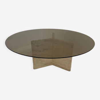 Travertine and smoked glass coffee table