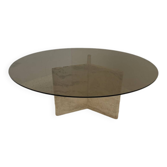 Travertine and smoked glass coffee table