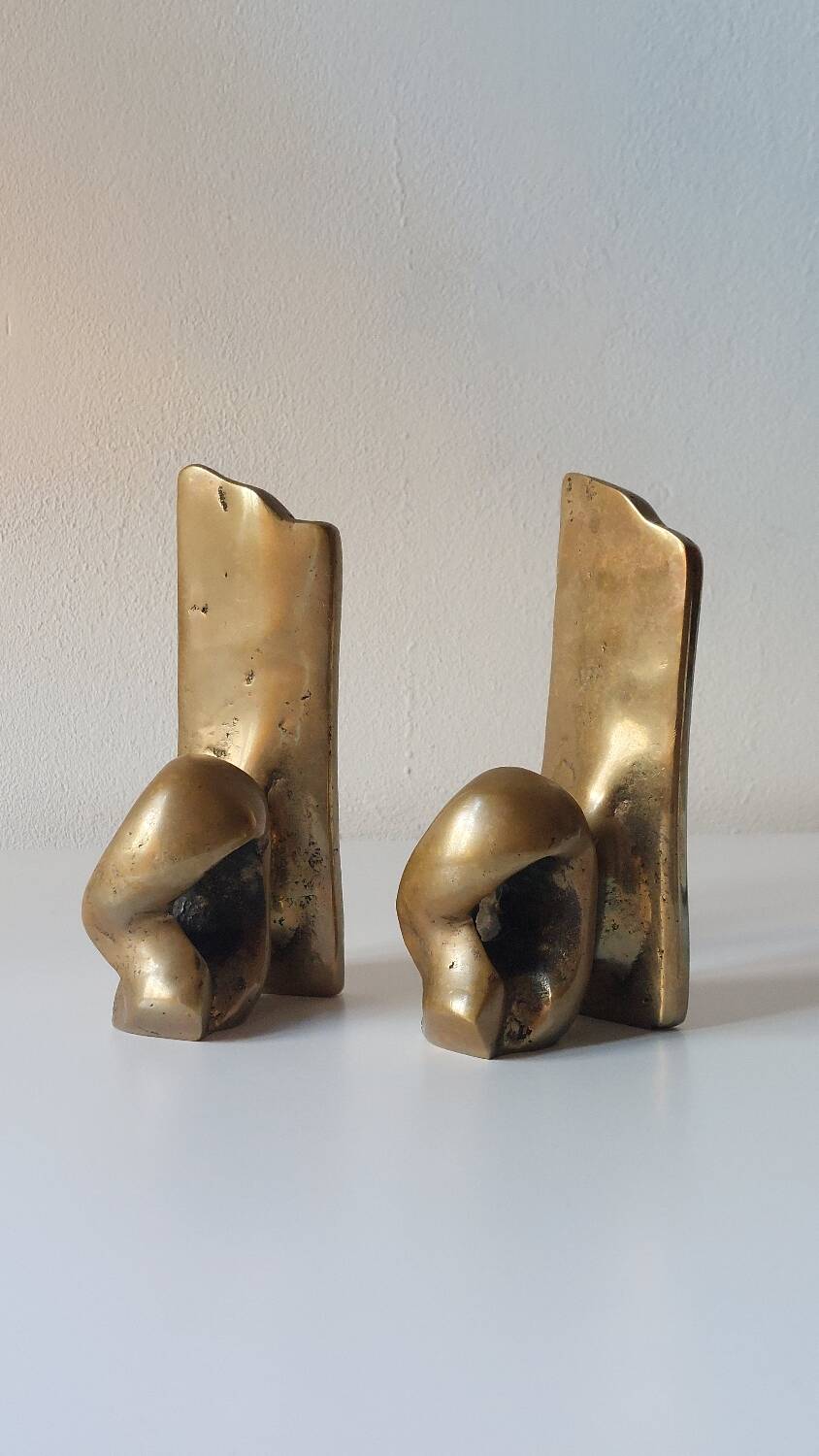 Super rare pair of brutalist brass bookends by David Marshall.