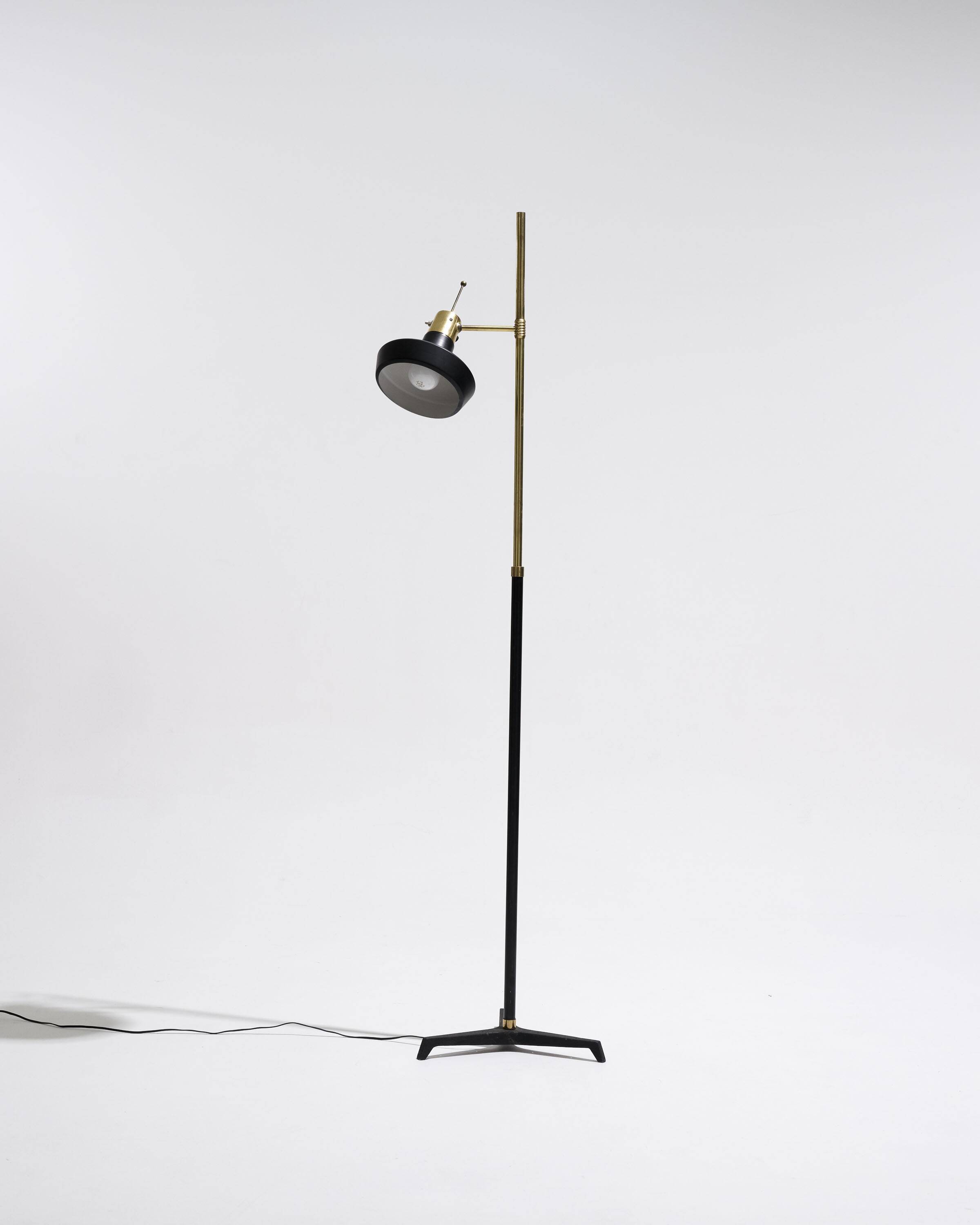 Black and gold metal floor lamp, 1950s