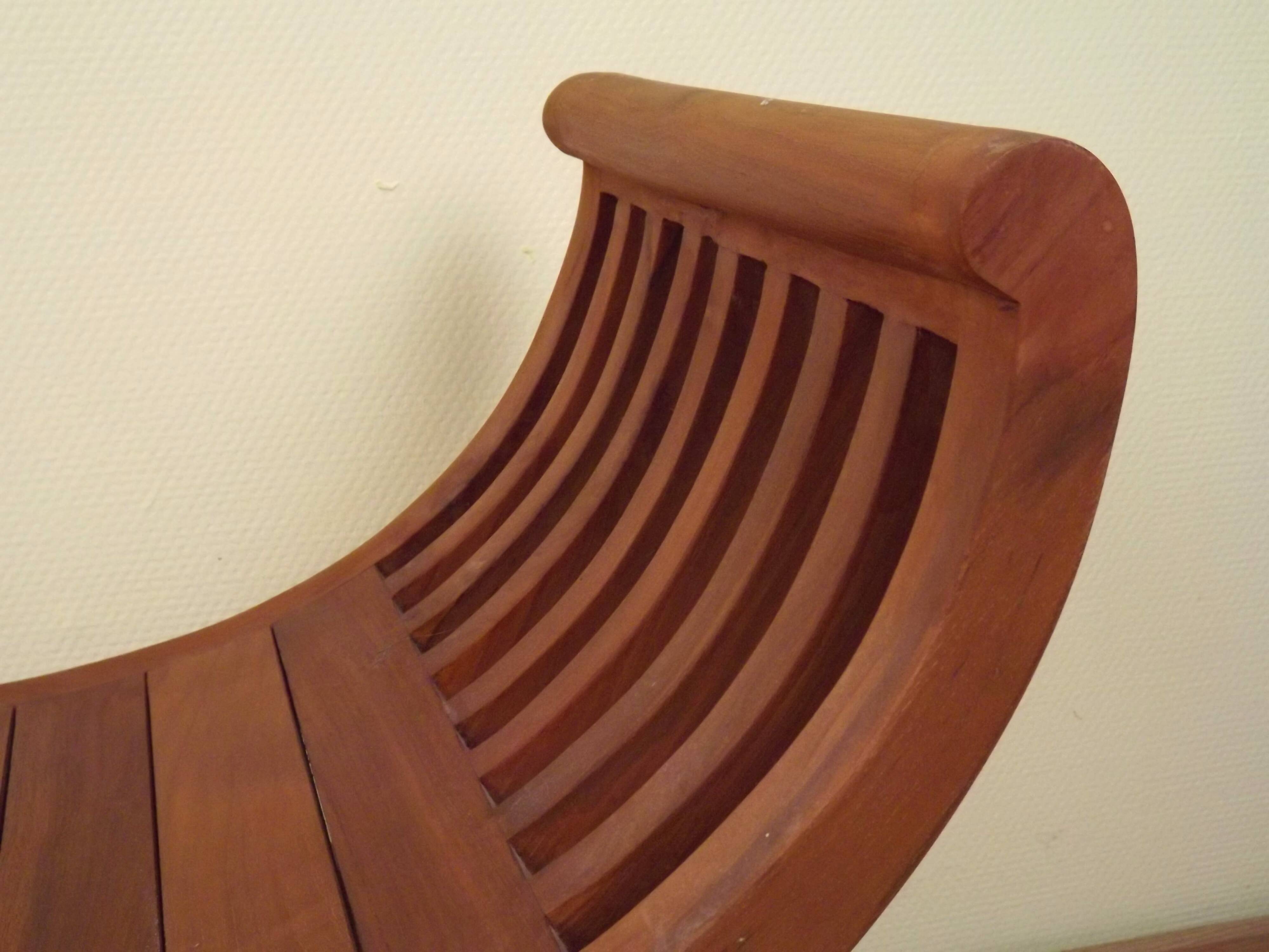 Solid Wood Curule Stool Vintage French Curved Slatted Seat Mid Century