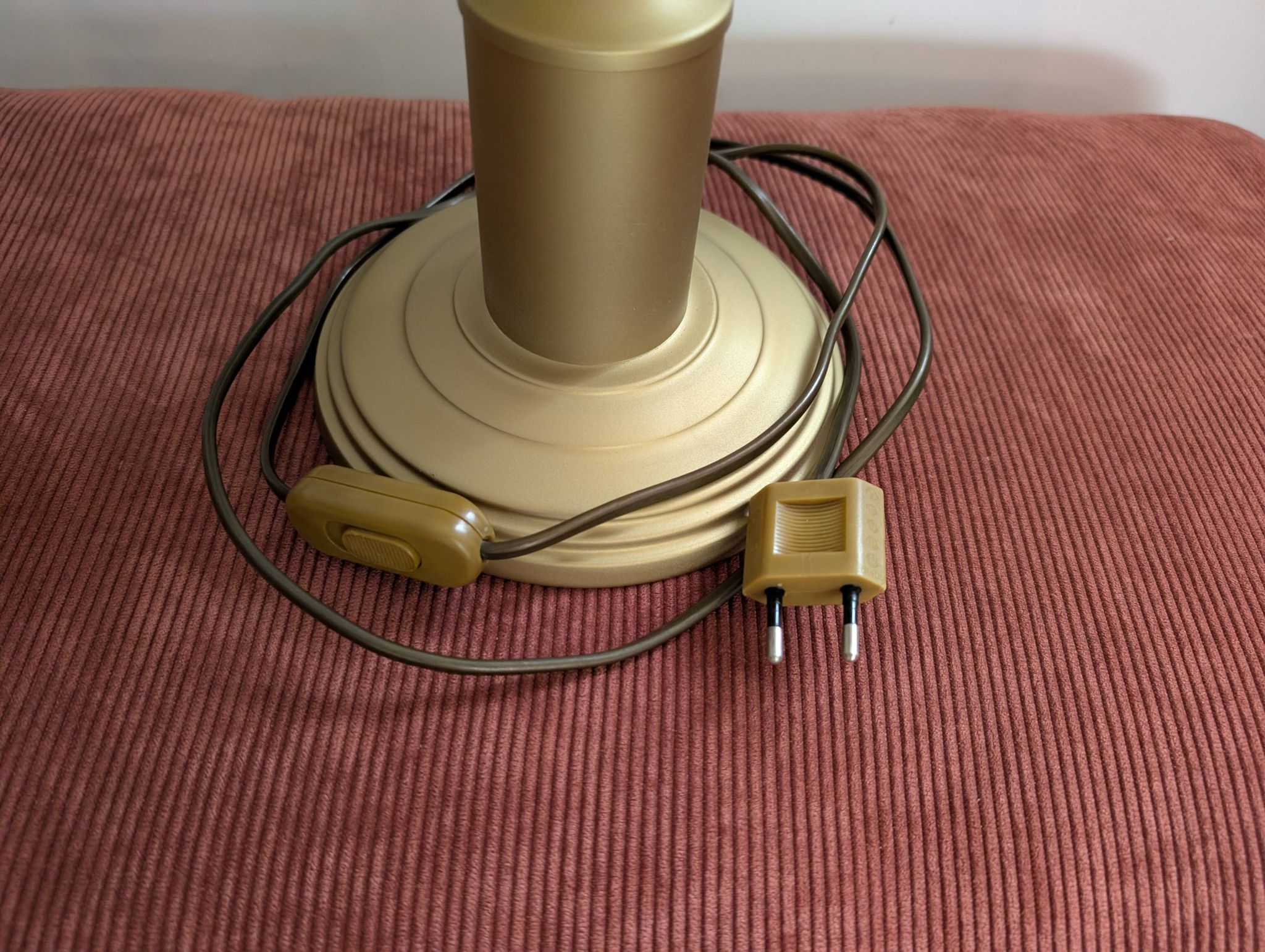 Brass lamp with asymmetrical velvet shade
