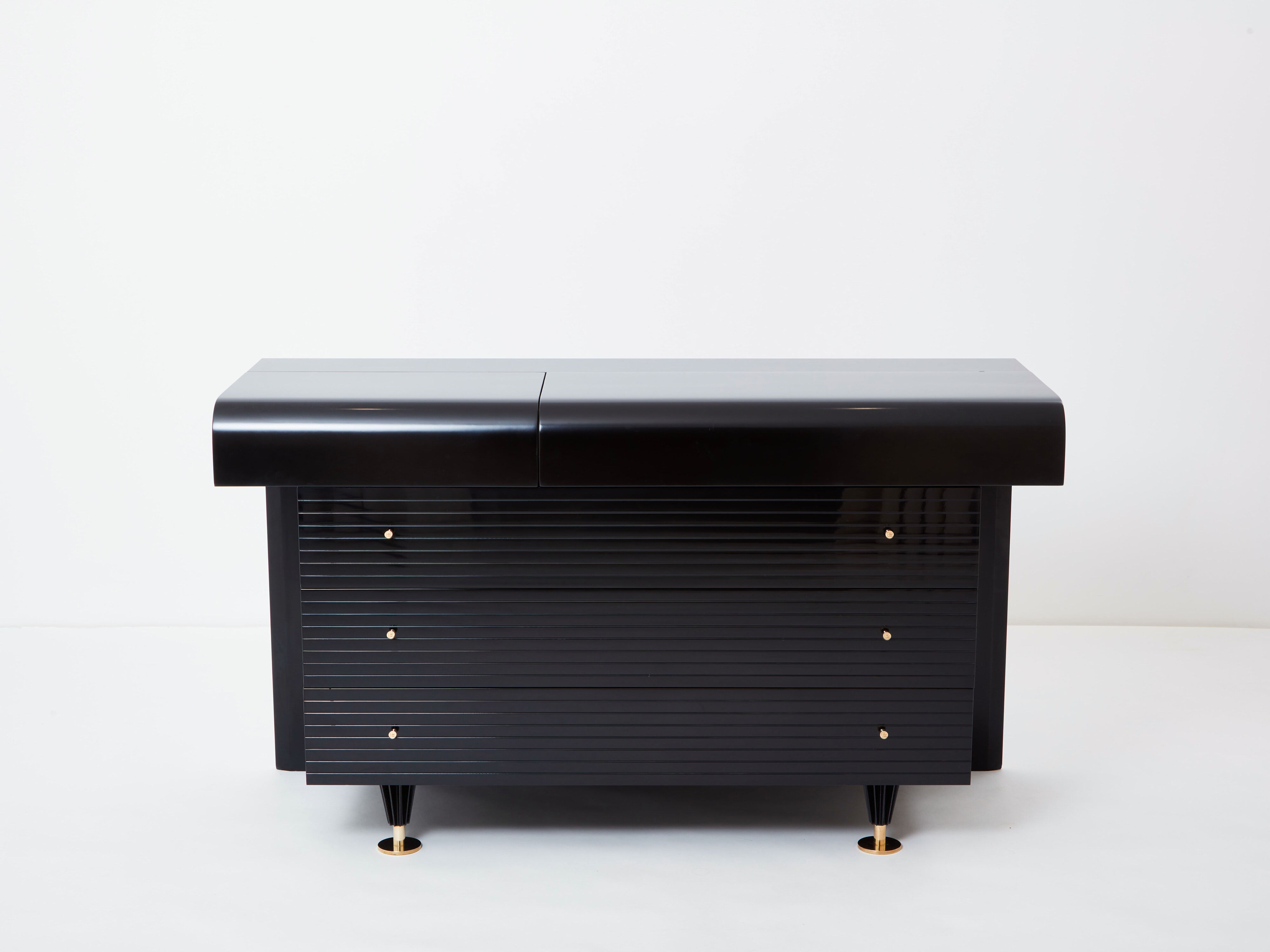 Black lacquered brass chest of drawers signed Pierre Cardin 1980