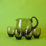 Carafe and set of smoked glasses