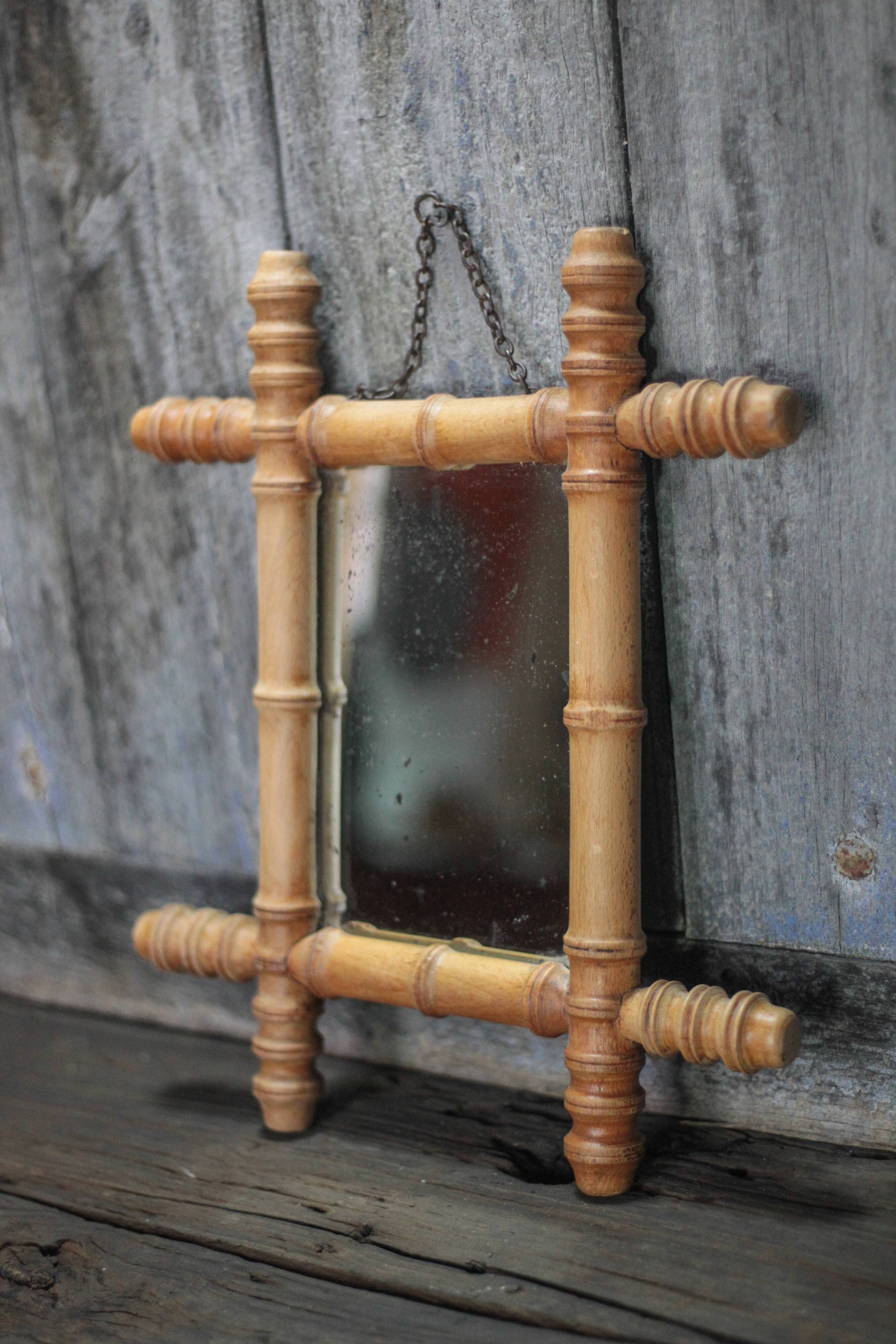 Wooden bamboo imitation mirror, antique mirror, hanging mirror
