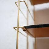 Vintage modular wall shelf in brass and wood
