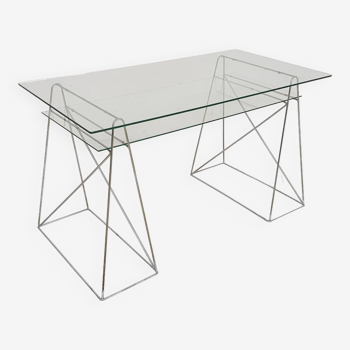Minimalistic glass and metal desk 1970's