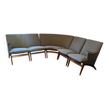 Vintage Scandinavian bench – Karl Sørlie & Sønner – restored, fabric