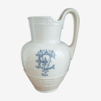 Sarreguemines porcelain pitcher with initials EV Royan