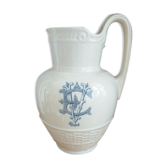 Sarreguemines porcelain pitcher with initials EV Royan