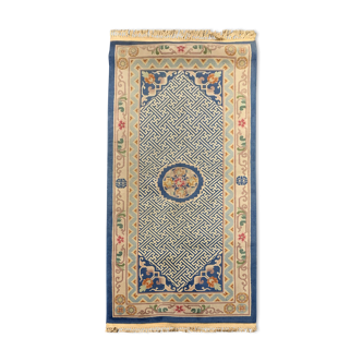 Handmade Blue Wool Chinese Rug- 92x185cm