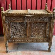 Afghanistan XIXth century wedding chest entirely hand-carved with floral decorations.