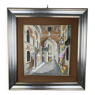 Sculpted relief painting "Life of Italia" Massimo Faré and Maurizio Rizzo