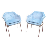 Paire fauteuils bleus et chromé lounge design 1970