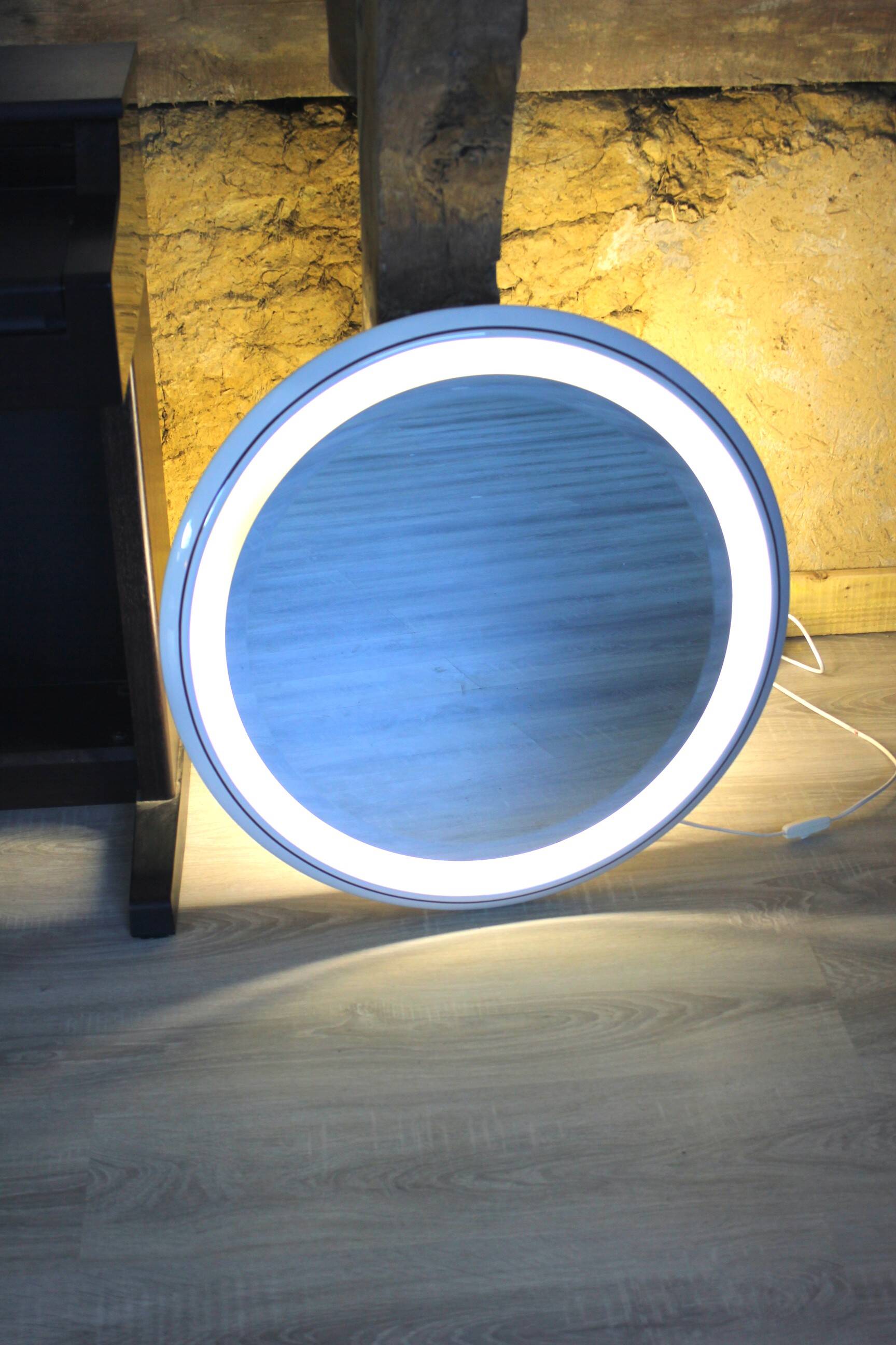 Large Round Vintage Ceramic Light Mirror Space Age 68cm - 1970s