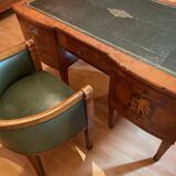 Antique Empire-style desk in burr veneer, green leather, with a dash.