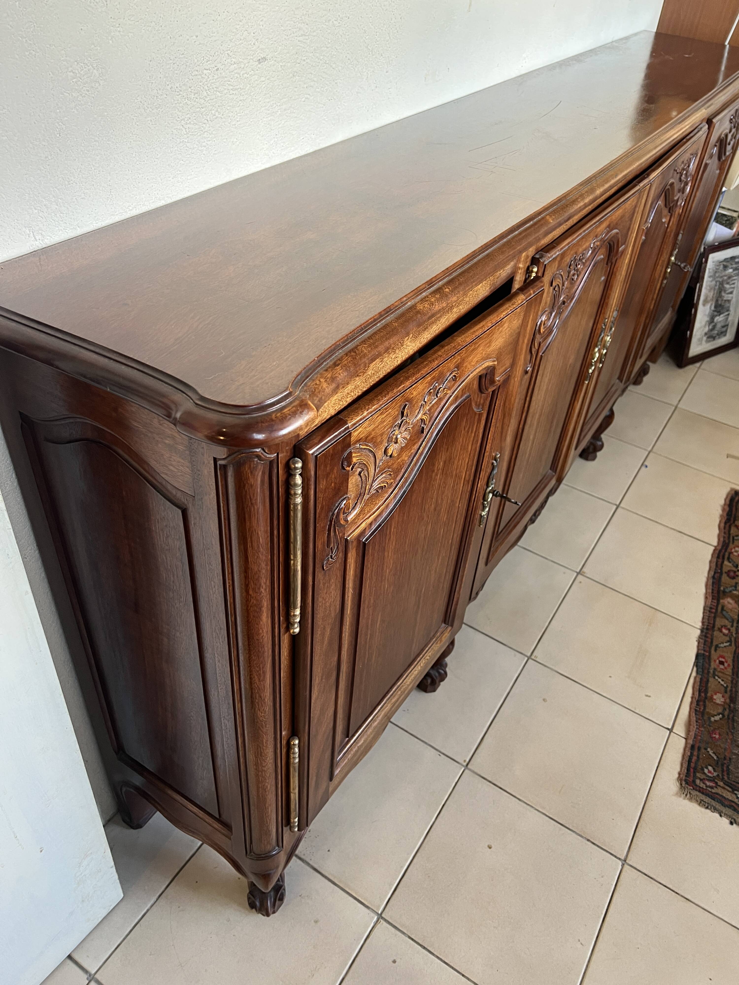 Louis XV Style Sideboard in Mahogany with Four Doors