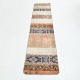 2x8 Short Blue Beige Vintage Runner Rug, 58x250Cm