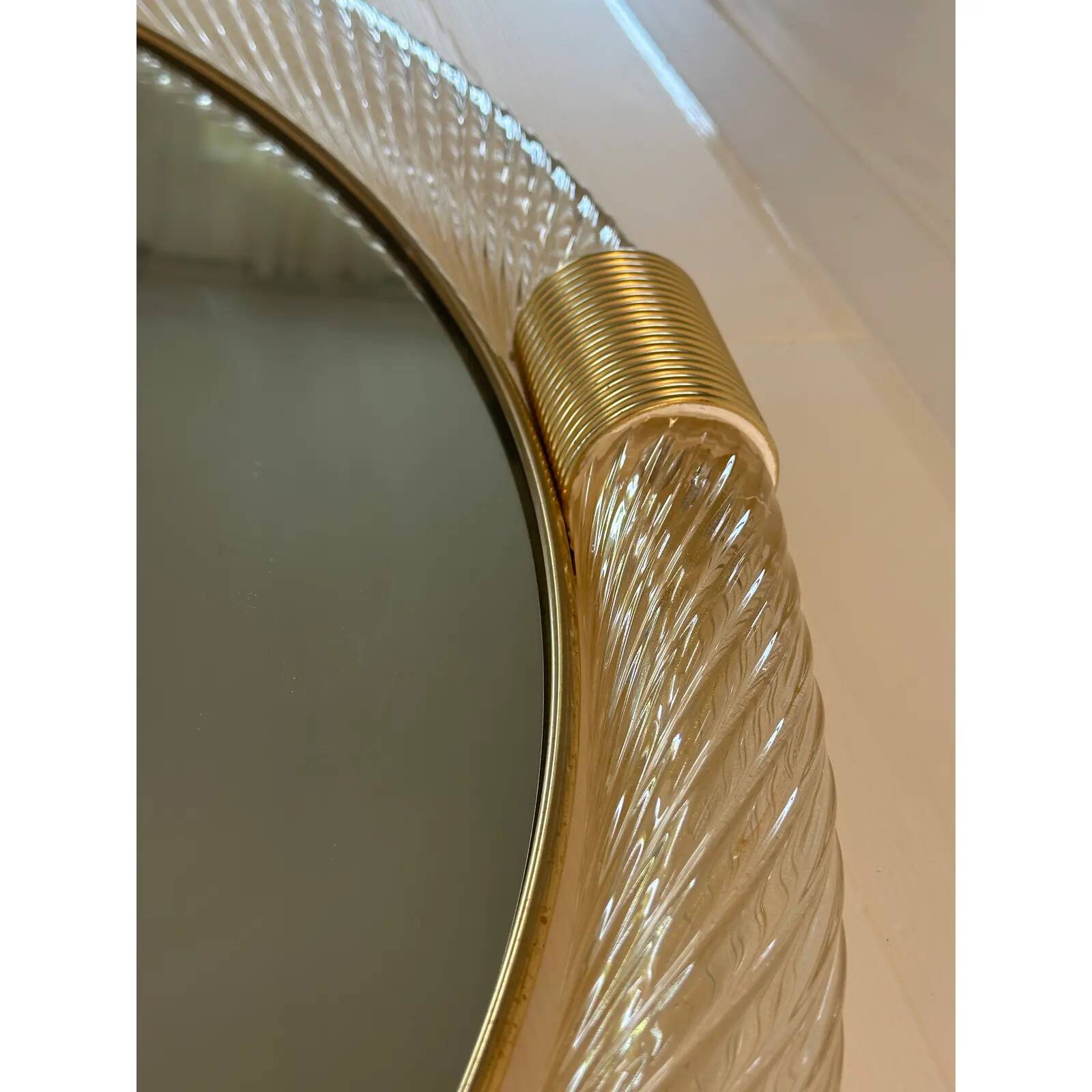 Elegant Round Gold Murano Mirror, Barovier Style