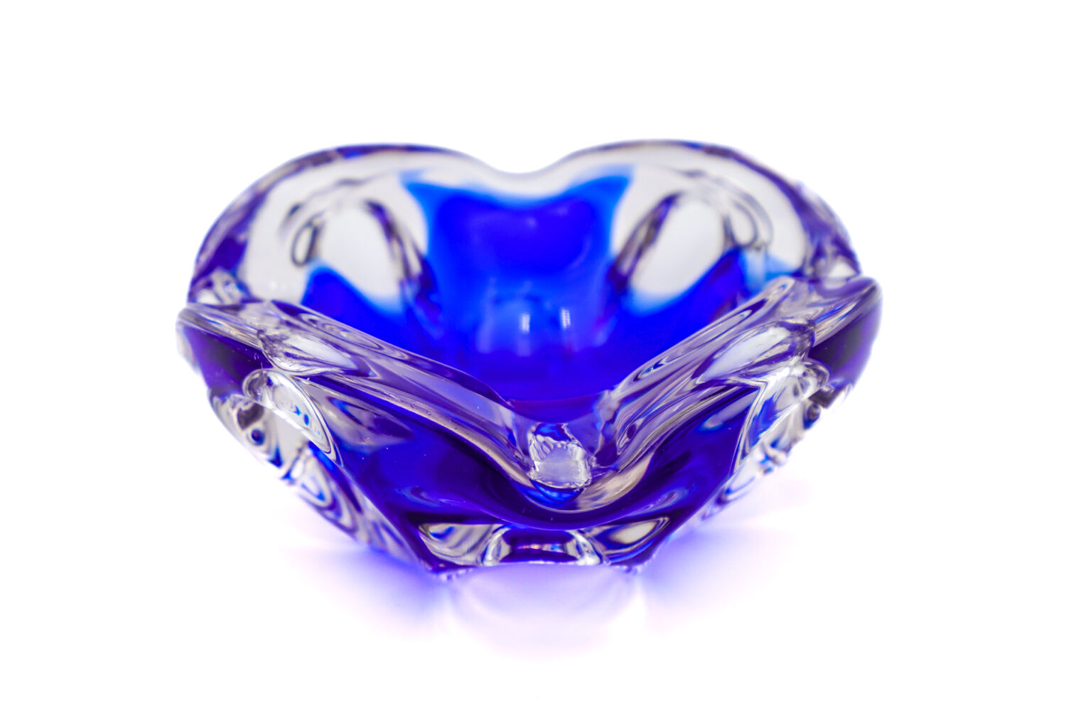 Sculptural Cobalt Blue & Crystal Sommerso Dish - Murano - 1960
