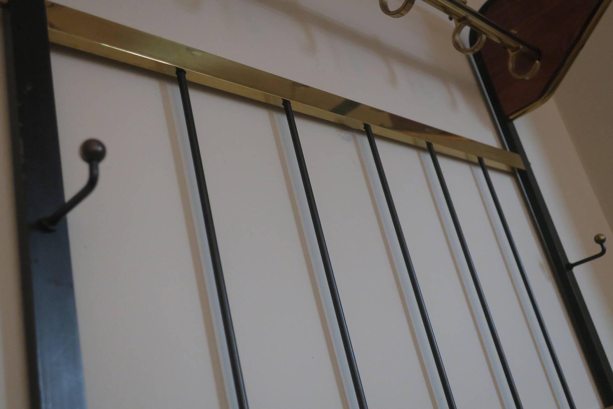 Mid-century brass and teak wall coat rack, 1960s