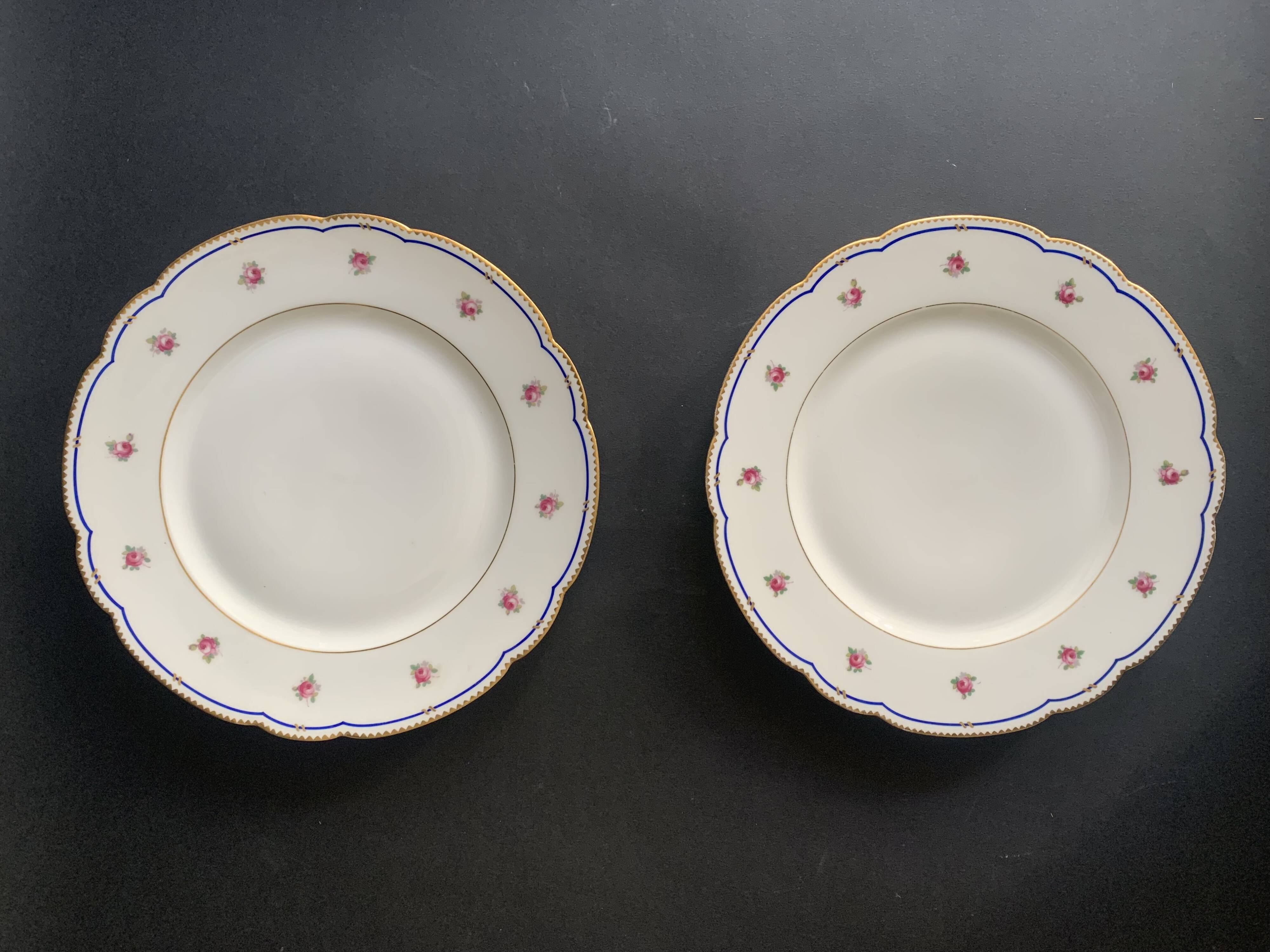 6 Paris porcelain plates, "A la Reine" model, 1890, Damon