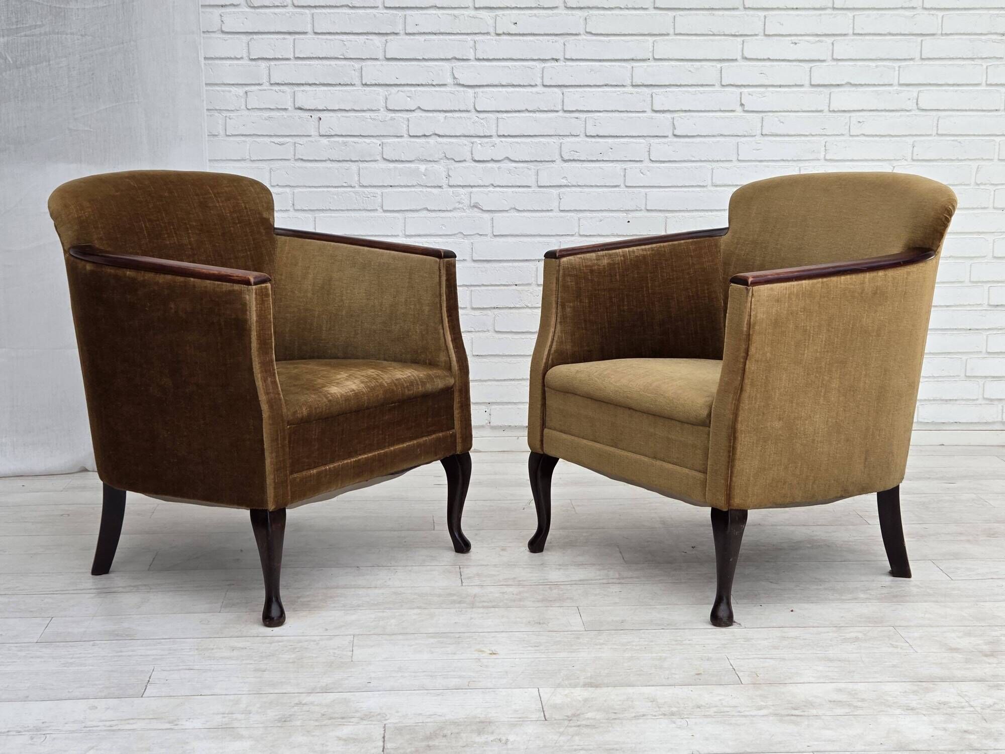 1960s, Danish armchair, furniture velour, ash wood.