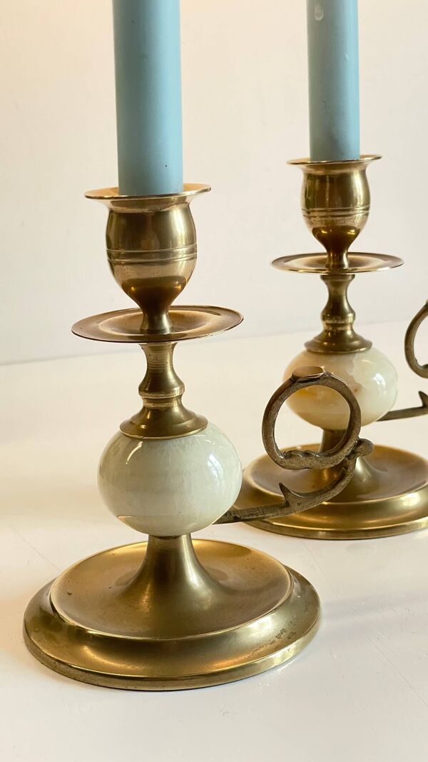 BOUGEOIRS Onyx Marbre et Laiton VINTAGE