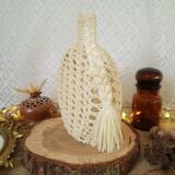 Bottle / vase soliflore macramé raffia / vintage plastic
