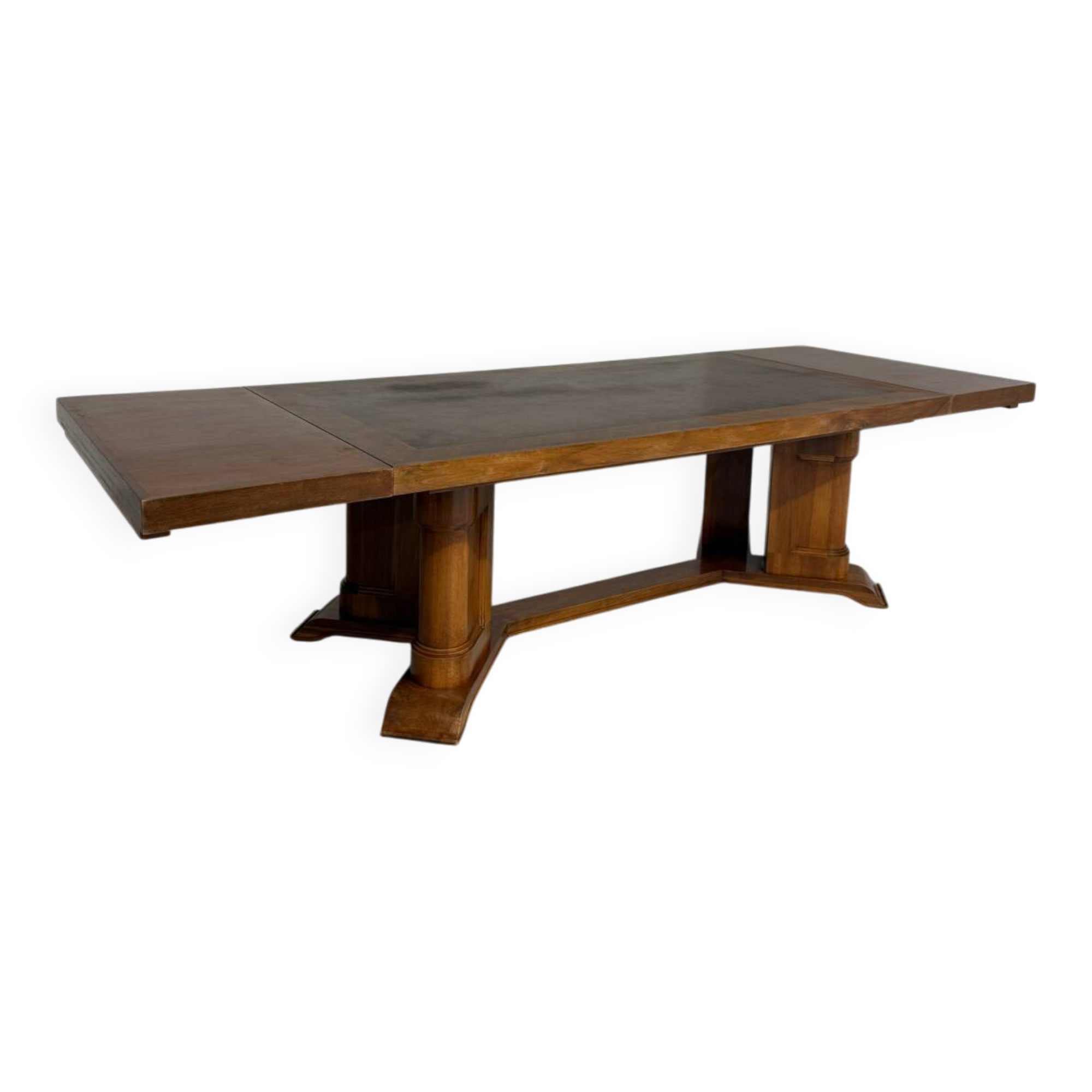 Ancienne table en noyer et loupe art déco année 30 France rallonges