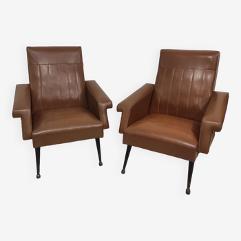 Pair of vintage leatherette armchairs