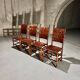 Set of 4 Pine and Leather Dining Chairs, 1970s