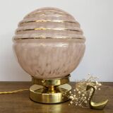 Vintage globe table lamp in pink Clichy glass
