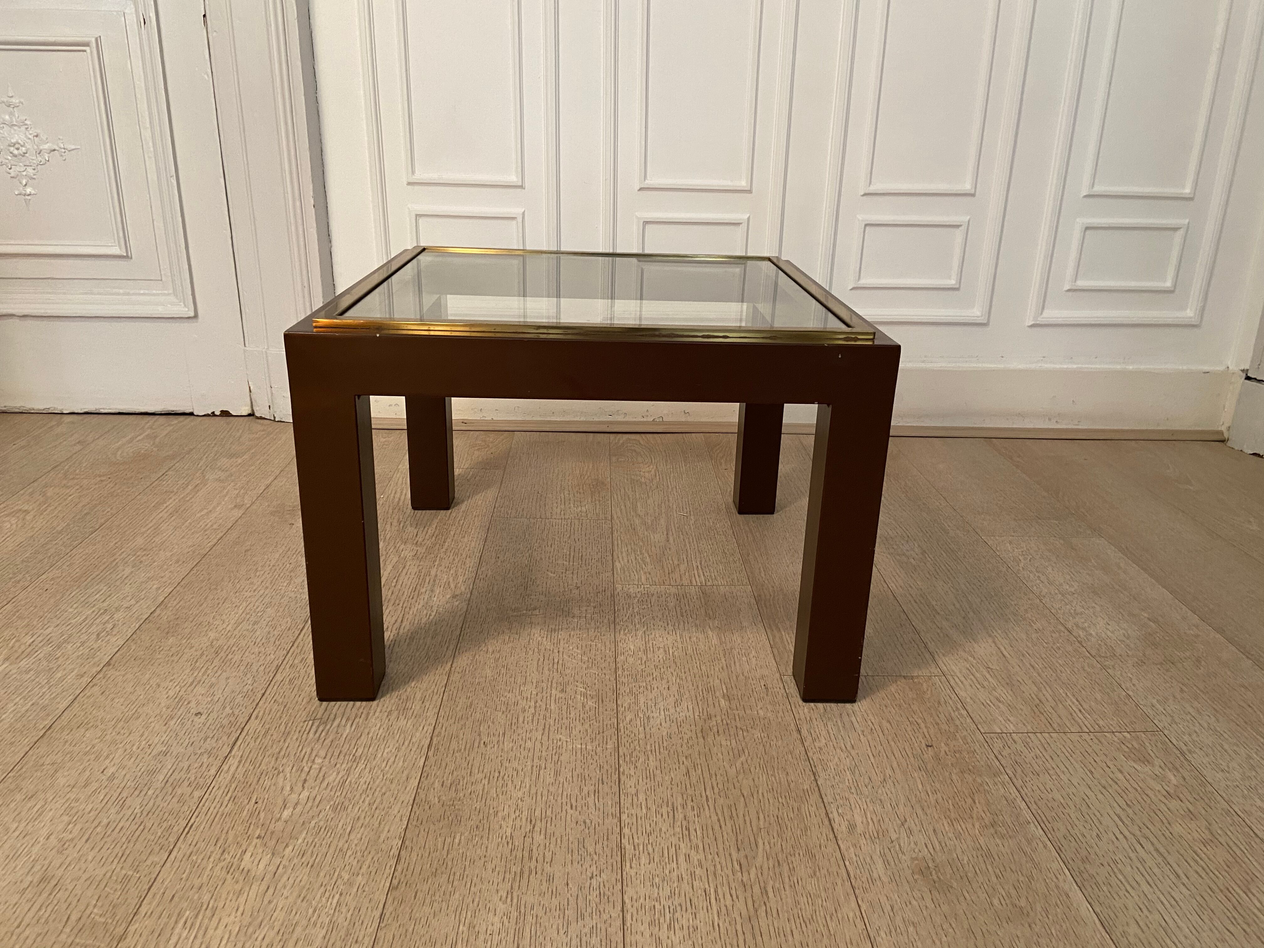 Brown laqué steel coffee table, Belgium, 1980